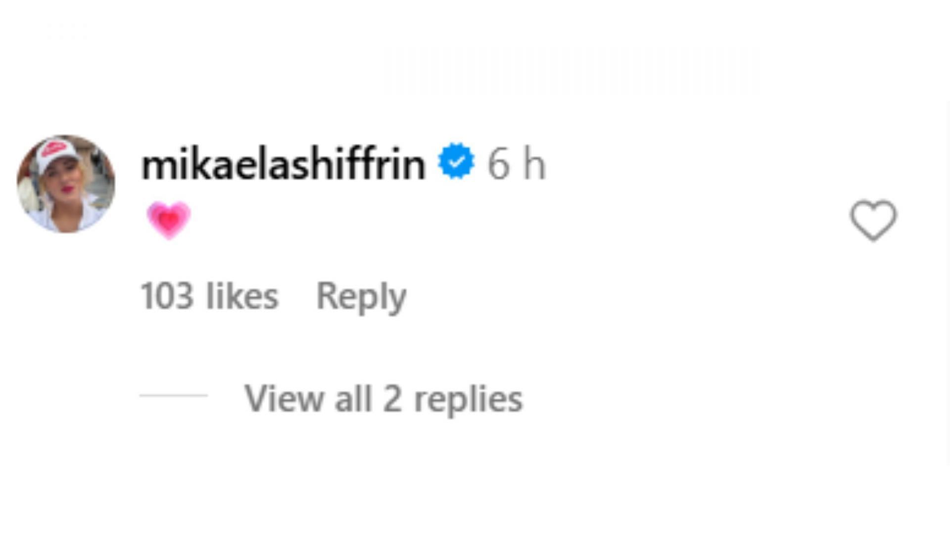 Screenshot of Mikaela Shiffrin's comment (IG@akilde).